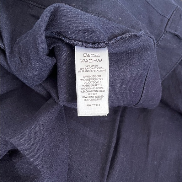 H by Halston NWOT Navy Linen Sailor High Waist Trousers Gold Button, Size 10 - Picture 9 of 9